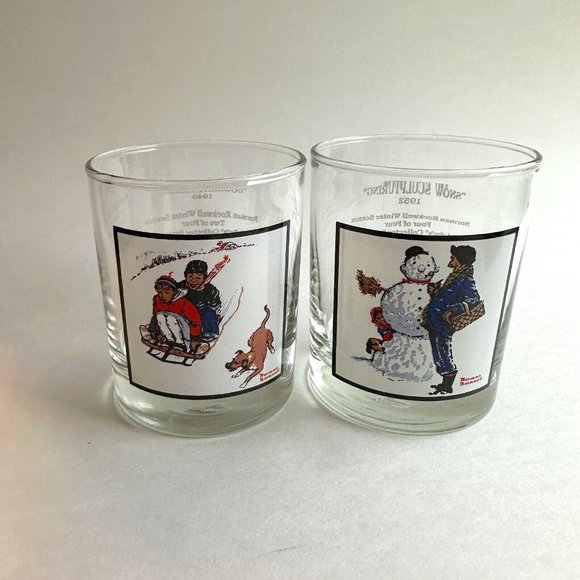 1979 Pepsi Glass tumblers 4" tall Downhill Darling Snow Sculpturing Rockwell B45 - Picture 1 of 7